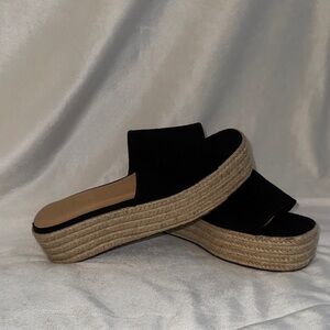 Lulu's Black Platform Espadrille Slides